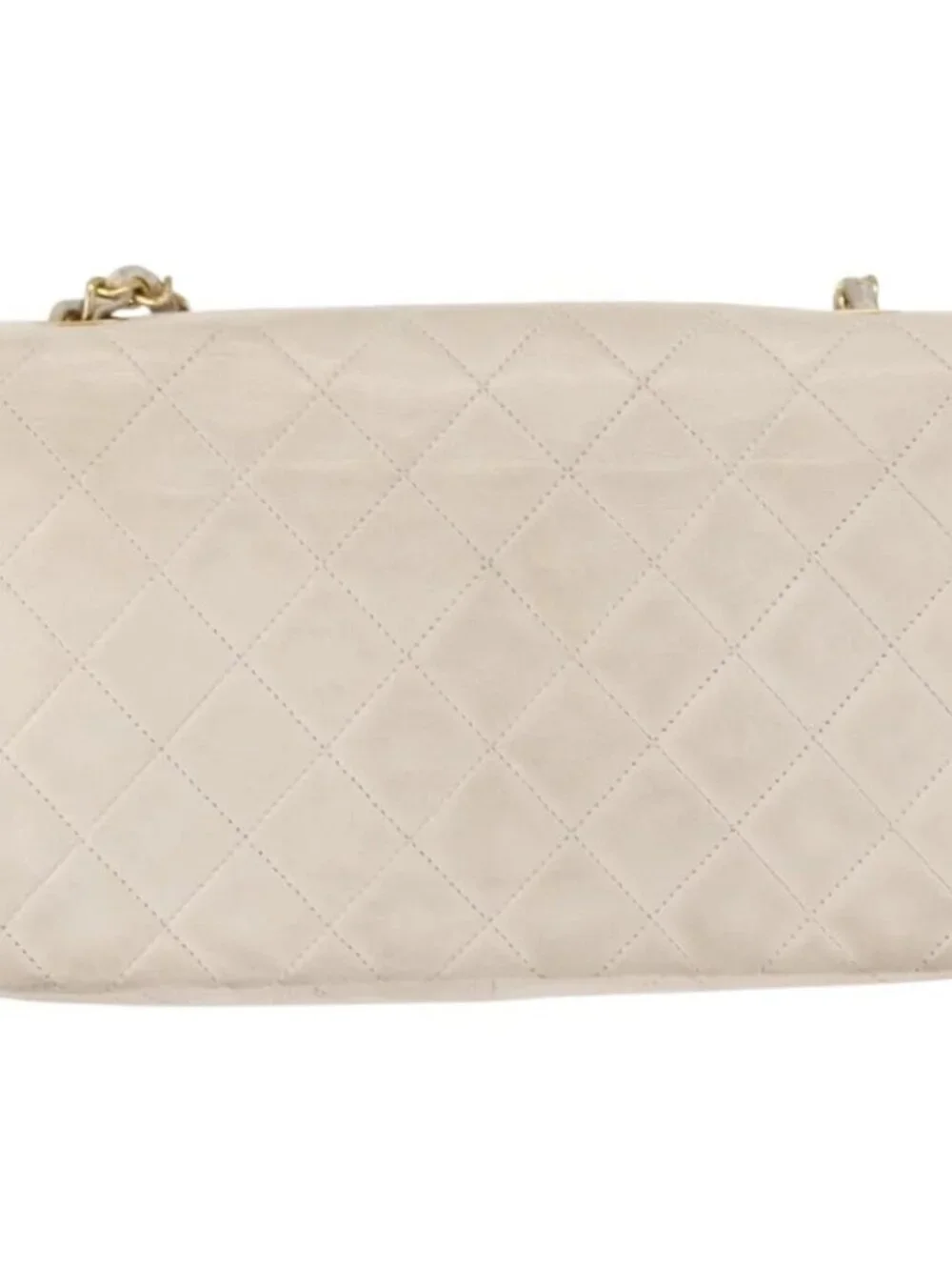 CHANEL Matelasse Turn Lock Chain Bag Lamb Skin White Gold CC Auth am10500